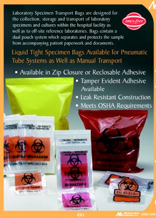 Picture of Specimen Transport Bag with Document Pouch 6 X 9 Inch Polyethylene Zip Closure Biohazard Symbol NonSterile4080