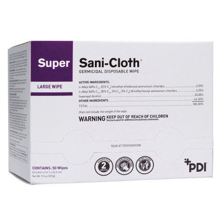 Picture of Super Sani-Cloth® Surface Disinfectant Premoistened Germicidal Wipe 50 Count Individual Packet Disposable Alcohol Scent NonSterileH04082