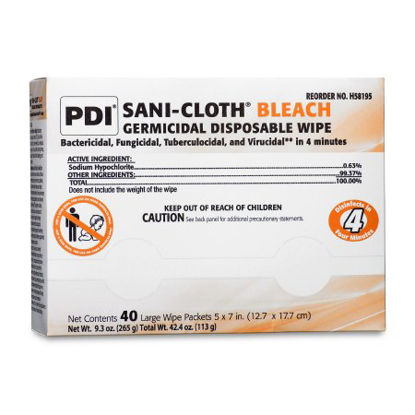 Picture of Sani-Cloth® Bleach Surface Disinfectant Cleaner Premoistened Germicidal Wipe 40 Count Individual Packet Disposable Chlorine Scent NonSterileH58195