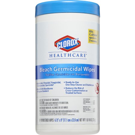 Picture of Clorox Healthcare® Bleach Germicidal Surface Disinfectant Cleaner Premoistened Wipe 70 Count Canister Disposable Chlorine Scent NonSterile35309CT