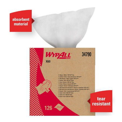 Picture of Task Wipe WypAll® X60 Light Duty White NonSterile Cellulose / Polypropylene 9-1/10 X 16-4/5 Inch Reusable34790