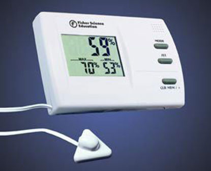 Picture of Digital Thermometer / Hygrometer with Alarm Fisher Science Education™ Remote Alarm Fahrenheit / Celsius -58° to +158°F (-50° to +70°C) External Sensor Desk / Wall Mount Battery OperatedS90194