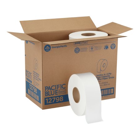 Picture of Toilet Tissue Pacific Blue Basic™ White 2-Ply Jumbo Size Cored Roll Continuous Sheet 3-1/5 Inch X 1000 Foot12798