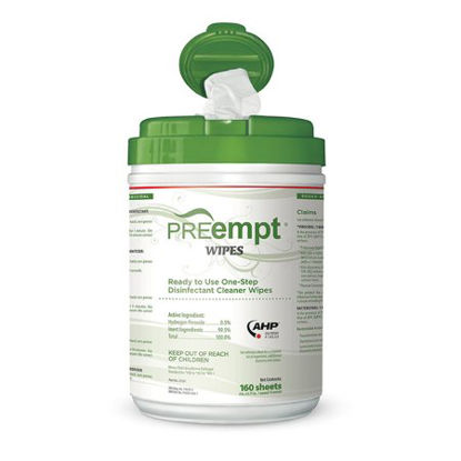 Picture of PREempt® Surface Disinfectant Cleaner Premoistened Cleanroom Wipe 160 Count Canister Disposable Unscented NonSterile21221