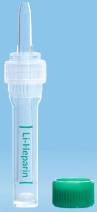 Picture of Multivette® Capillary Blood Collection Tube Flat Bottom Lithium Heparin Additive 8 X 48 mm 600 µL Green Screw Cap Polypropylene Tube15.1673.100