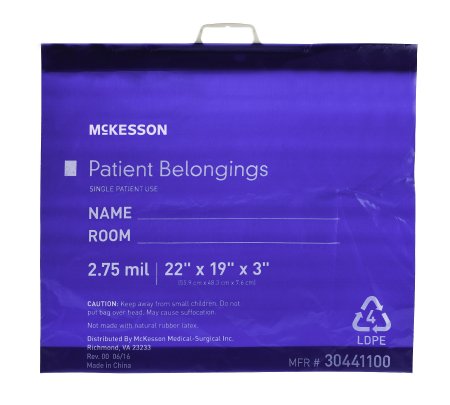 Picture of Patient Belongings Bag McKesson 3 X 19 X 22 Inch Polyethylene Snap Closure Blue30441100