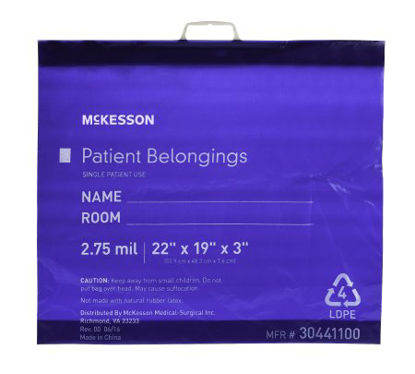 Picture of Patient Belongings Bag McKesson 3 X 19 X 22 Inch Polyethylene Snap Closure Blue30441100