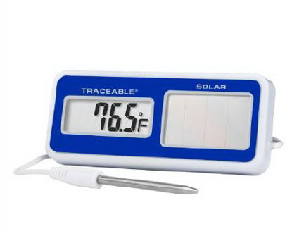 Picture of Solar Powered Thermometer Traceable® Fahrenheit / Celsius -58° to +140°F (-50° to +60°C) Stainless Steel Probe Solar Power / Battery Backup94460-75