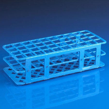 Picture of Stacking Test Tube Rack Globe® Scientific 456700 Series 40 Place 25 mm Tube Size Blue 3-1/3 X 4-7/8 X 11-3/5 Inch456704