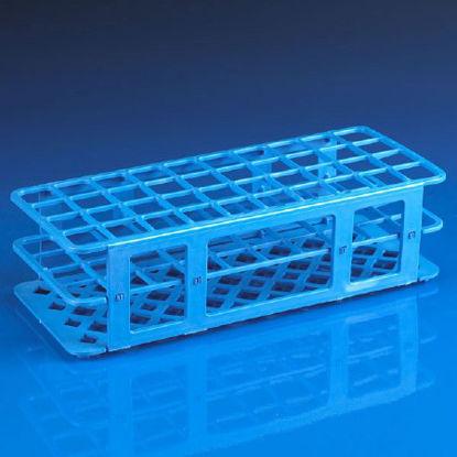 Picture of Stacking Test Tube Rack Globe® Scientific 456700 Series 40 Place 25 mm Tube Size Blue 3-1/3 X 4-7/8 X 11-3/5 Inch456704