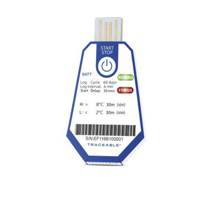 Picture of Single-Use Temperature Data Logger with Alarm TraceableOne™ Single-Use Fahrenheit / Celsius -22° to +158°F (-30° to +70°C) Internal Sensor Adhesive Mount Battery Operated18004-07
