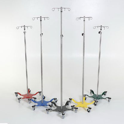 Picture of IV Stand Floor Stand 4-Hook 5 Legs, 3 Inch Scuff Resistant Casters, 22 Inch Stainless Steel Base, Rubber BumpersMCM271