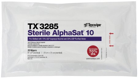 Picture of AlphaSat® with Vectra® Alpha® 10 Surface Disinfectant Cleaner Premoistened Cleanroom Wipe 20 Count Soft Pack Disposable Alcohol Scent SterileTX3285