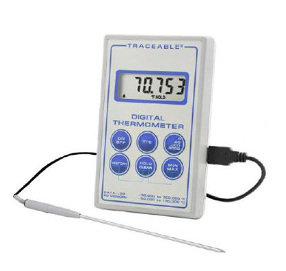 Picture of Digital Laboratory Thermometer Traceable® Fahrenheit / Celsius -58° to +302°F (-50° to +150°C) Stainless Steel Probe Multiple Mounting Options Battery Operated90080-09
