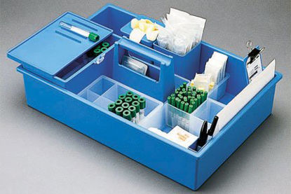 Picture of Phlebotomy Tray JAC-Advance Large Tray Unit with Handle, Polypropylene, 65+ Tube Capacity, Gauze Box, Accessory Box, Supply Box, Glove Holder, Mini Utility Box, Isolation Box, Paperwork Compartment, Pen Holder, Clipboard, Blue 65+ Tubes22038460