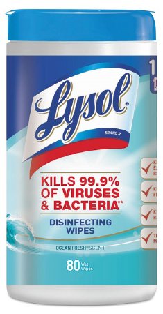 Picture of Lysol® Surface Disinfectant Cleaner Premoistened Alcohol Based Wipe 80 Count Canister Disposable Ocean Fresh Scent NonSterileRAC77925CT