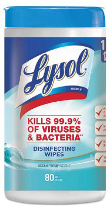 Picture of Lysol® Surface Disinfectant Cleaner Premoistened Alcohol Based Wipe 80 Count Canister Disposable Ocean Fresh Scent NonSterileRAC77925CT