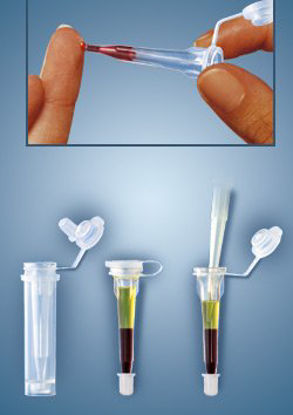 Picture of Microvette® CB 300 Capillary Blood Collection Tube Conical Bottom, Skirted K2 EDTA Additive 10.8 X 43.7 mm 300 µL Violet Pull Cap Plastic TubeNC9141704