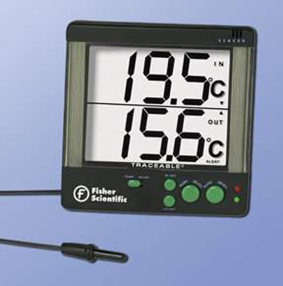 Picture of Digital Thermometer with Alarm Fisher Scientific™ Traceable® Celsius -50° to +70°C Short External Sensor Door / Wall Mount Battery Operated1507727