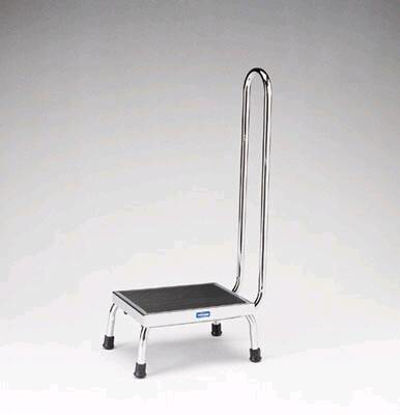 Picture of Step Stool with Handrail 1-Step Chrome Plated Steel 8-1/4 Inch Step HeightP-10-A