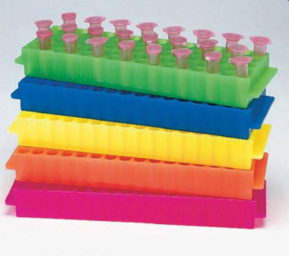 Picture of Microtube Test Tube Rack 80 Place 1.5 to 2.0 mL Tube Size Assorted Colors 1 X 2-2/3 X 8-7/8 Inch2902