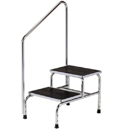 Picture of Step Stool with Handrail 2-Steps Chrome Plated Steel 17-1/4 Inch Step HeightT-6850