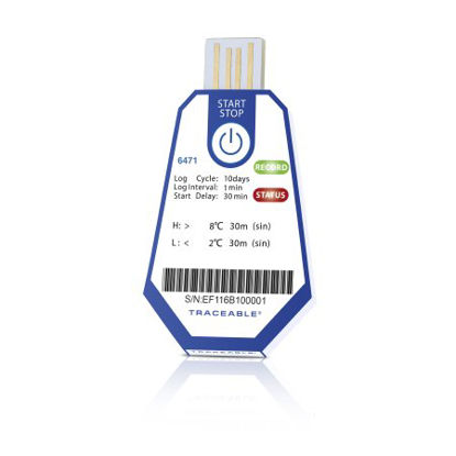 Picture of Single-Use Temperature Data Logger with Alarm TraceableOne™ Single-Use Fahrenheit / Celsius -22° to +158°F (-30° to +70°C) Internal Sensor Adhesive Mount Battery Operated18004-01