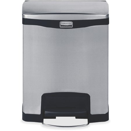 Picture of Trash Can Rubbermaid® Slim Jim® 32 Quart Rectangular Silver / Black Stainless Steel Step On1901985
