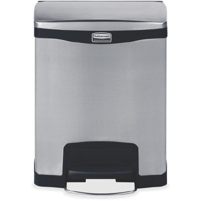 Picture of Trash Can Rubbermaid® Slim Jim® 32 Quart Rectangular Silver / Black Stainless Steel Step On1901985