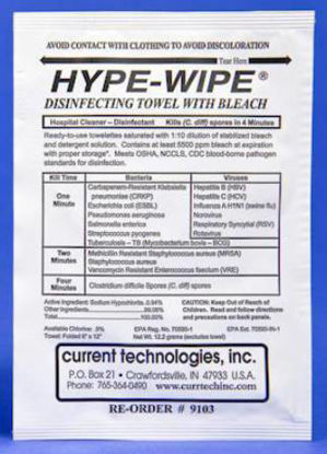 Picture of HYPE-WIPES® Surface Disinfectant Premoistened Wipe 100 Count Individual Packet Disposable Bleach Scent NonSterile1441256