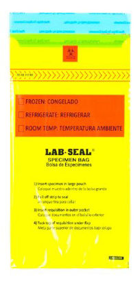 Picture of Specimen Transport Bag with Document Pouch Lab-Seal® Tamper-Evident 6 X 10 Inch LDPE Adhesive Closure Biohazard Symbol / Storage Instructions NonSterileLABA610YE