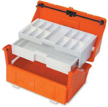 Picture of Emergency Box Bright Orange Copolymer Resin 9 X 9.5 X 17.5 Inch, Tray Size: 1.75 X 7.125 X 14.75 Inch3343