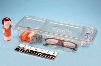 Picture of Patient Belongings Container Health Care Logistics® 3 X 5-1/4 X 12-1/4 Inch Plastic Hinged Lid Clear17686