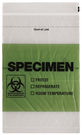 Picture of BAG, ZIPLOCK TRANS BIOHAZARD GRN BLOCK 6"X9" (1000/CS)Q768