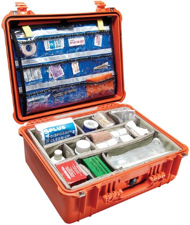 Picture of EMS Case Pelican™ Orange Polypropylene Body, Polyurethane Foam, ABS Latch, ABS Purge Body, 3 μ Hydrophobic Non-Woven PET Purge Vent, Stainless Steel Pin Exterior: 8.12 X 16.87 X 20.62 Inch, Interior: 7.62 X 14 X 18.43 Inch, 1.75 Inch Lid Depth, 5.87 Inch Bottom DepthMTR-1550EMS-ORG