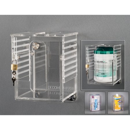 Picture of Lockable Wipe Tub Holder DECO Clear Acrylic Manual 1 Wipe Canister Wall MountDECOMINMAX59-W