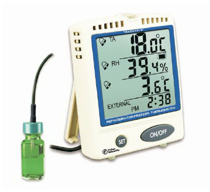 Picture of Datalogging Refrigerator / Freezer Thermometer with Alarm Fisherbrand™ Traceable® Fahrenheit / Celsius -22° to +158°F (-30° to +70°C) Bottle ProbeS04566