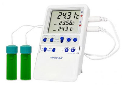 Picture of Digital Refrigerator / Freezer Thermometer with Alarm Traceable® Hi-Accuracy Fahrenheit / Celsius -58° to +158°F (-50° to +70°C) 2 Bottle Probes Multiple Mounting Options Battery Operated98767-52