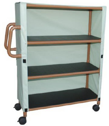 Picture of Linen Cart with Cover Wood Tone 3 Shelves 125 lbs. per Shelf Weight Capacity PVC 4 Inch Twin CastersWT345-3C