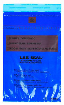 Picture of Specimen Transport Bag with Document Pouch Lab-Seal® Tamper-Evident 6 X 10 Inch LDPE Adhesive Closure Biohazard Symbol / Storage Instructions NonSterileLABA610BL