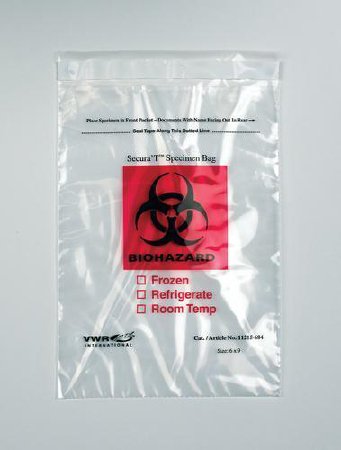 Picture of Specimen Transport Bag VWR® 9 X 12 Inch Plastic Adhesive Closure Biohazard Symbol / Storage Instructions NonSterile11215-682