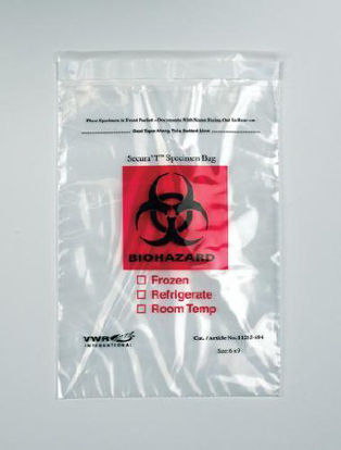 Picture of Specimen Transport Bag VWR® 9 X 12 Inch Plastic Adhesive Closure Biohazard Symbol / Storage Instructions NonSterile11215-682