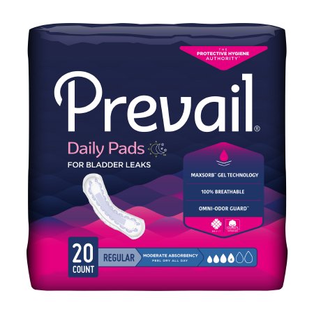 Picture of Bladder Control Pad Prevail® Daily Pads 9-1/4 Inch Length Moderate Absorbency Polymer Core One Size Fits Most Adult Female DisposableBC-012