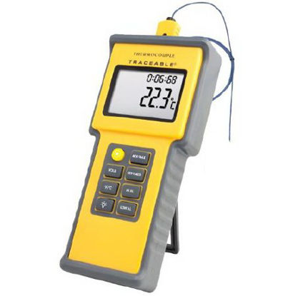 Picture of Digital Total-Range Thermometer with Alarm Fisherbrand™ Traceable® Fahrenheit / Celsius -328° to +2498°F (-200° to +1370°C) Type K Beaded Probe Flip-out Stand Battery Operated4015