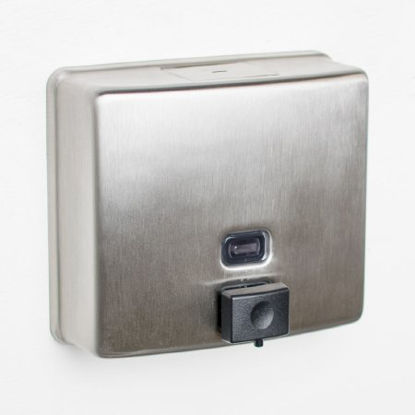Picture of Soap Dispenser Bobrick Contura Series Satin Finish Stainless Steel Push Button 40 oz. Wall MountBOB4112