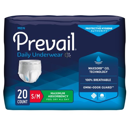 Picture of Male Adult Absorbent Underwear Prevail® Men's Daily Underwear Pull On with Tear Away Seams Small / Medium Disposable Heavy AbsorbencyPUM-512/1