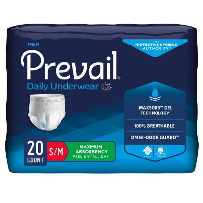 Picture of Male Adult Absorbent Underwear Prevail® Men's Daily Underwear Pull On with Tear Away Seams Small / Medium Disposable Heavy AbsorbencyPUM-512/1