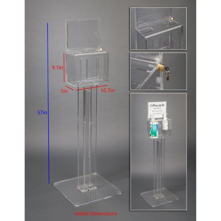 Picture of Lockable Sanitizing Station with Sign Sleeve DECO Clear Acrylic Manual 2 Compartment Floor StandDECORHSKIOSK2-S