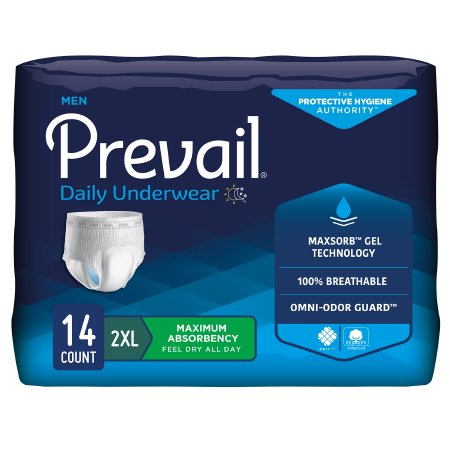 Picture of Male Adult Absorbent Underwear Prevail® Men's Daily Underwear Pull On with Tear Away Seams 2X-Large Disposable Heavy AbsorbencyPUM-517