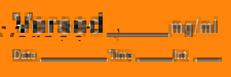 Picture of Drug Label Timemed Anesthesia Label Tape Versed_mg/mL Date_Time_Int_ Orange 1/2 X 1-1/2 InchAN-149